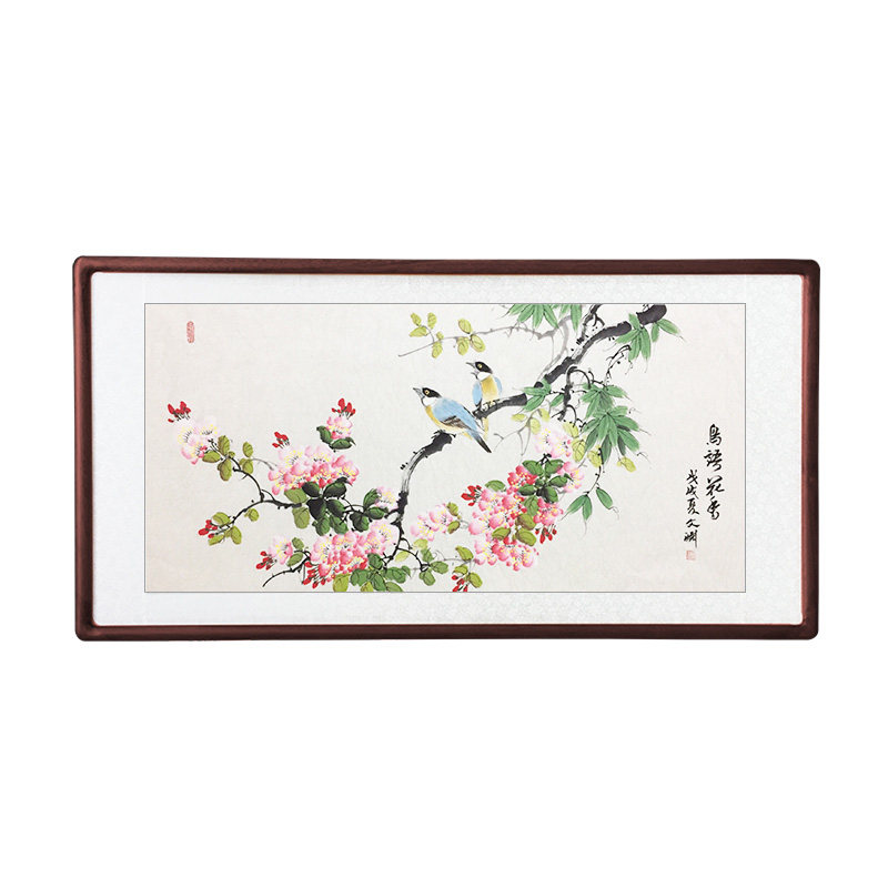 手绘真迹餐厅走廊楼梯有框花鸟画
