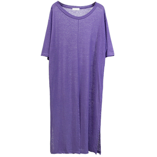 紫色短袖女2026百搭韩版不规则中长款宽松t恤裙下摆开叉上衣学生