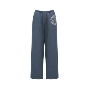 oinimi 鼠蓝色徽章印花轻松卫裤 套装复古美式街头休闲裤