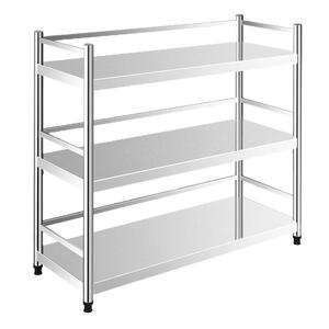 304不锈钢厨房置物架落地多层收纳锅架微波炉多功能3层带围栏加厚