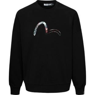 EVISUKURO男士仿撕开图案纯色长袖圆领短款卫衣男