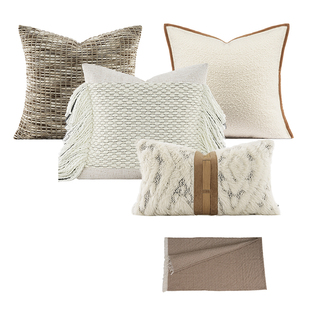 柏洛斯Wool现代简约立体编织羊毛拼接样板房酒店沙发长腰靠枕