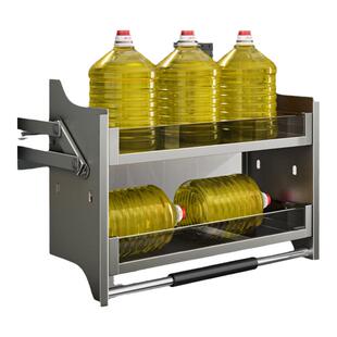 尔沫枪灰厨房吊柜下拉式升降拉篮橱柜上下缓冲开门式置物架调味篮