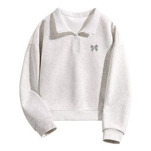 都市丽人灰色卫衣女款春季2026新款小个子设计感短款半拉链外套Y