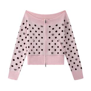 【许杨玉琢同款】 ablueberry 波点一字肩毛衣开衫女甜美上衣