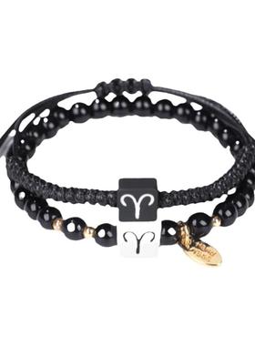 黑曜石十二星座手链情侣生日手串