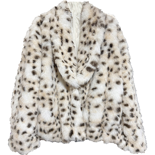 VJISHA 新款豹纹仿皮草外套短款女欧美街拍INS秋冬毛茸茸宽松大衣