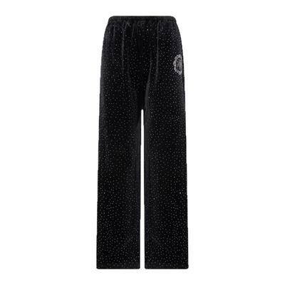 TCH满天星烫钻慵懒风黑色丝绒阔腿休闲裤女2025冬新款T75D20E1231