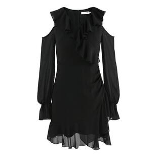 法式气质黑色长袖连衣裙2026新款春季设计感小众短款收腰春季裙子