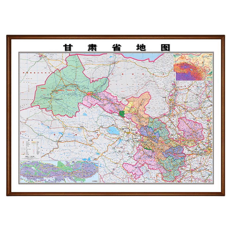 甘肃省地图实木框装饰画定制