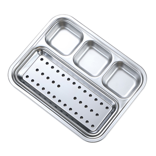 304韩式烤肉餐盘带三格味碟盘子沥水饺子盘小吃盘烤肉碟子牛排盘