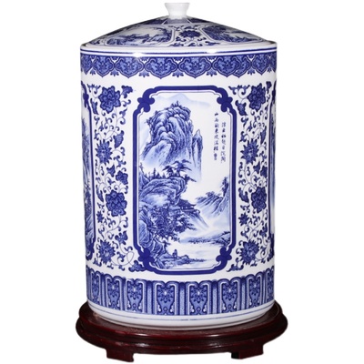景德镇青花中式复古陶瓷米缸水缸油缸家用带盖10/20斤密封储物罐
