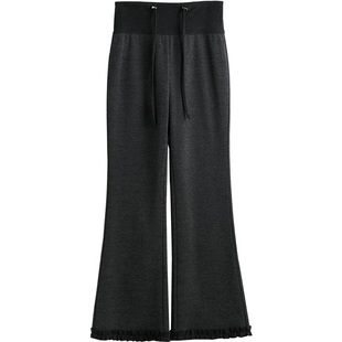 英氏孕妇微喇裤新款外穿加绒宽松直筒裤秋冬修身舒适无托腹花边裤