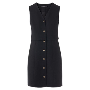 朗姿欧洲EiLEEN ELITEE2025年秋新款拼接无袖V领收腰短款连衣裙子