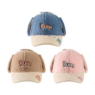 汪汪队儿童帽子秋冬男童鸭舌帽护耳女童加绒帽子棒球帽2024冬季新
