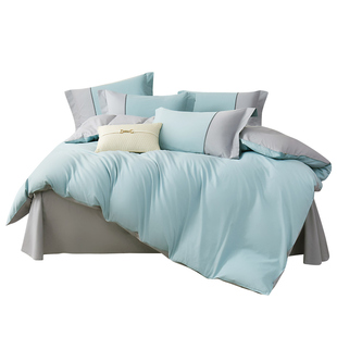 富丽真金纯棉水洗棉四件套全棉被套床单床笠纯色宿舍床品三件套