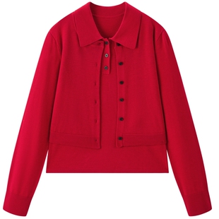 【商场同款】太平鸟26春新款新年针织红色polo开衫套装A1EDG1213