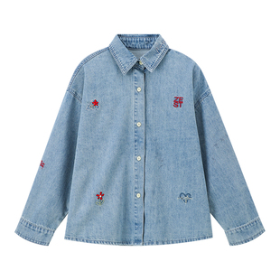 布丁哈鲁春装女童童装上衣2026春季新款儿童时尚绣花牛仔外套
