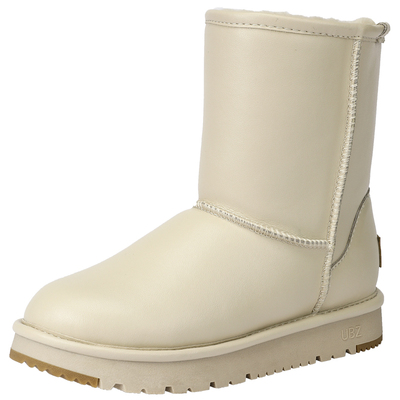 ubz防水皮面中筒雪地靴