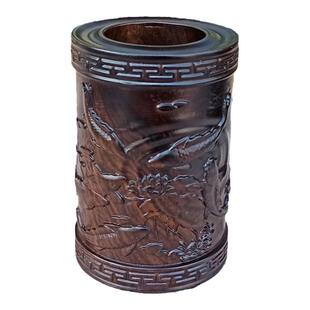 黑檀木仿古笔筒木制办公桌面摆件男士高档中国风实木圆形复古笔筒