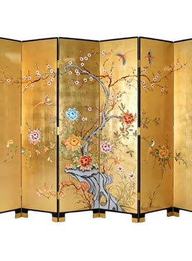 金箔花鸟图非遗大漆折屏