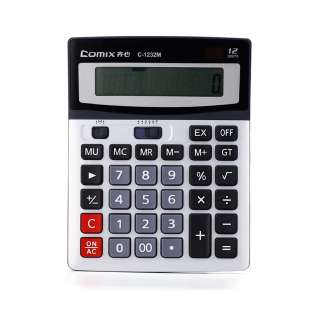齐心财务会计用计算器太阳能双电源办公商务型大屏幕大按键记算器多功能金属面板12位计算机专用1232M