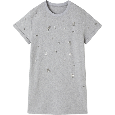 有兰钉钻格雷短袖连衣裙