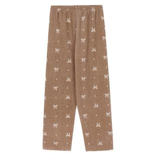 馨帮帮Homedress 蝴蝶结印花珊瑚绒睡裤女秋冬保暖直筒遛弯家居裤