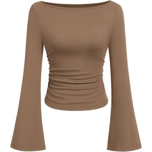 Women's Long Sleeve T Shirts Fall Tops Boat Neck Bell Sleeve