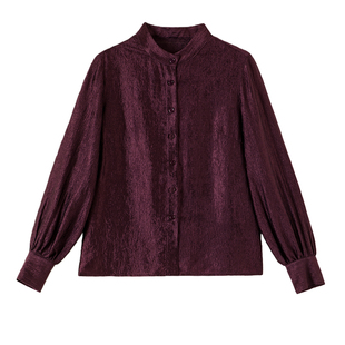 晚白2026春季新款轻熟风优雅知性立领衬衣通勤重磅醋酸衬衫女上衣