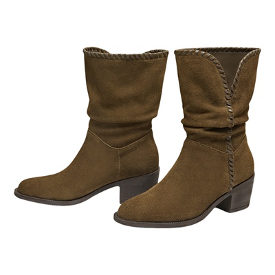 TATA他她西部靴2025冬粗跟中筒靴尖头堆堆靴骑士靴短靴NWU01DS5