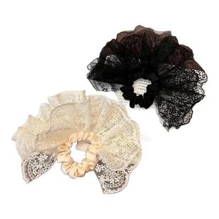 双层裙摆蕾丝发圈大肠法式白色大号少女心花边头花发饰低马尾头绳