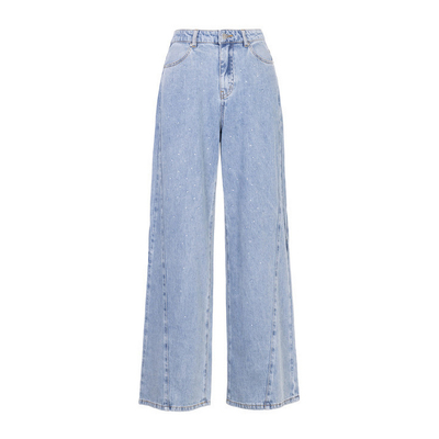 婉甸2025夏季新品幻蓝色阔腿裤高腰牛仔裤1242X02RS1