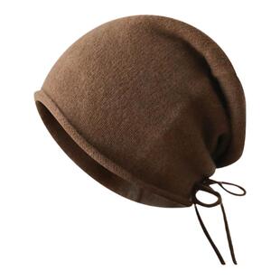 高品质100%绵羊毛堆堆帽女生时尚纯色针织帽秋冬保暖护耳套头帽子