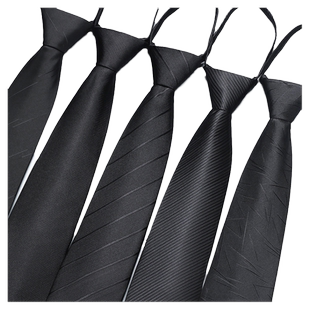 猎尚男士黑色领带正装商务免打拉链式斜纹领带易拉得男女
