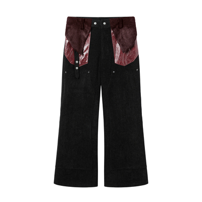 芸蚁〔赤兔马〕马年限定 仿马毛结构皮革松石撞钉雪尼尔混纺长裤