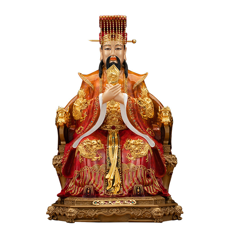 玉帝王母铜像黄铜彩绘供奉摆件