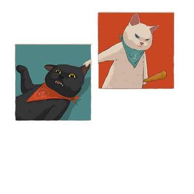 情侣头像卡通装饰画卧室床头挂画动漫客厅沙发背景墙可爱猫咪壁画