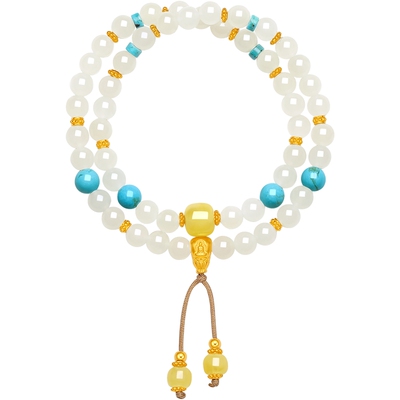 周六福金镶玉顺遂莲花三通手串