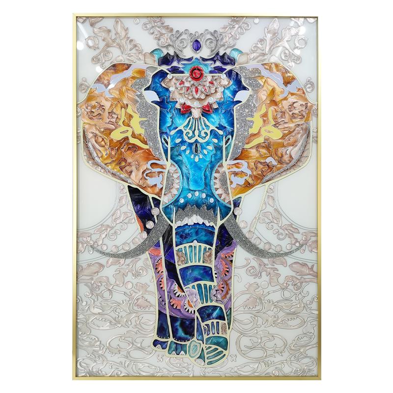 瑞杰 鑲鉆琺瑯彩畫(huà)《吉慶有象》高級(jí)感入戶玄關(guān)畫(huà) 走廊過(guò)道裝飾畫(huà)