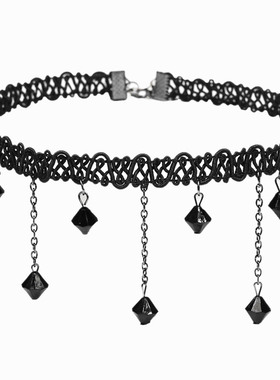 水滴网红女流苏短款黑色项链