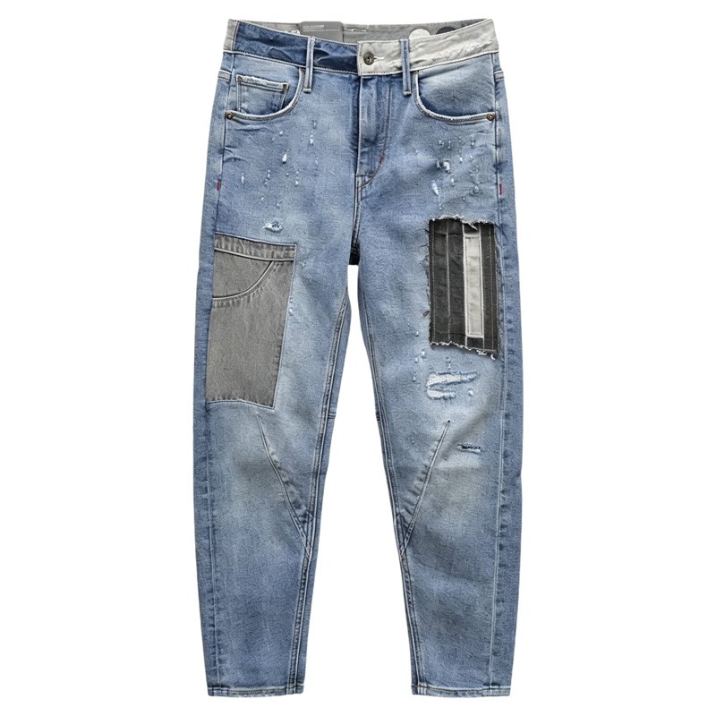 ABLEJEANS补丁锥形九分牛仔裤女