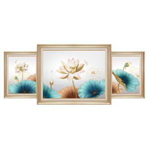 沙发背景墙画中古风和气生财荷花挂画欧式高级感客厅装饰画三联画