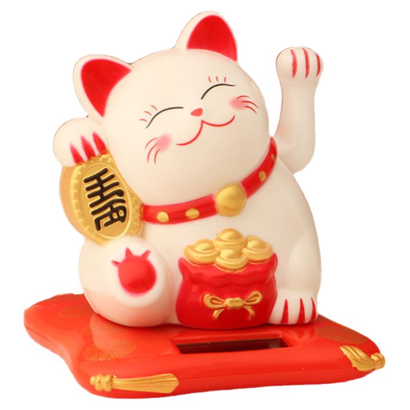 招财猫车载摆件太阳能自动摇手汽车内前台中控台家用办公室发财猫