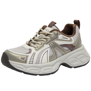 百田森枪银色老爹鞋女2025新款运动鞋女款厚底增高加绒休闲鞋