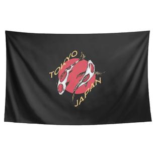 日式简约日本东京风格锦鲤插画卧室宿舍店铺装饰画背景布海报挂布