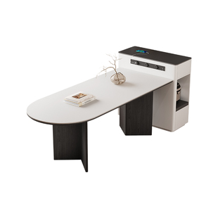 奥古斯特法式纯白岩板餐桌家用小户型轻奢半圆长方形餐桌子客厅