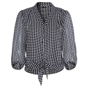 马天奴2026春夏新款V领印花上衣小衫衬衫绑带气质时尚百搭流行女