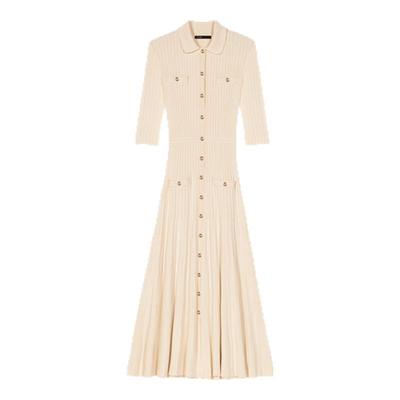 Maje翻领半袖修身长款针织连衣裙