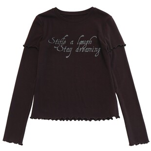 鹿与飞鸟“妙趣拼接”软弹微毛感假两件木耳边两色打底上衣7084